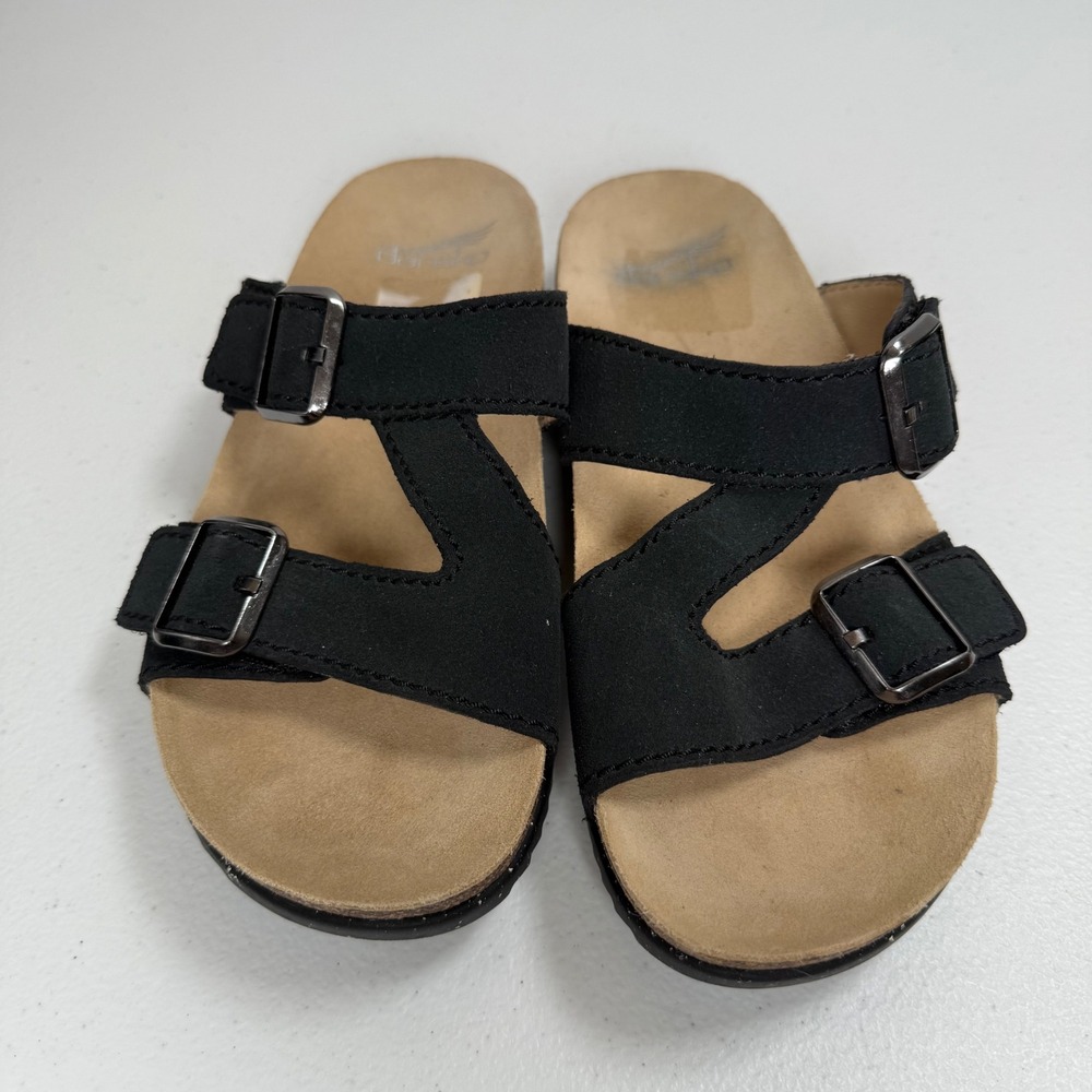 Dansko Dayno Slip on Black Suede Adjustable Strap Sandals Size 37 - Picture 2 of 9
